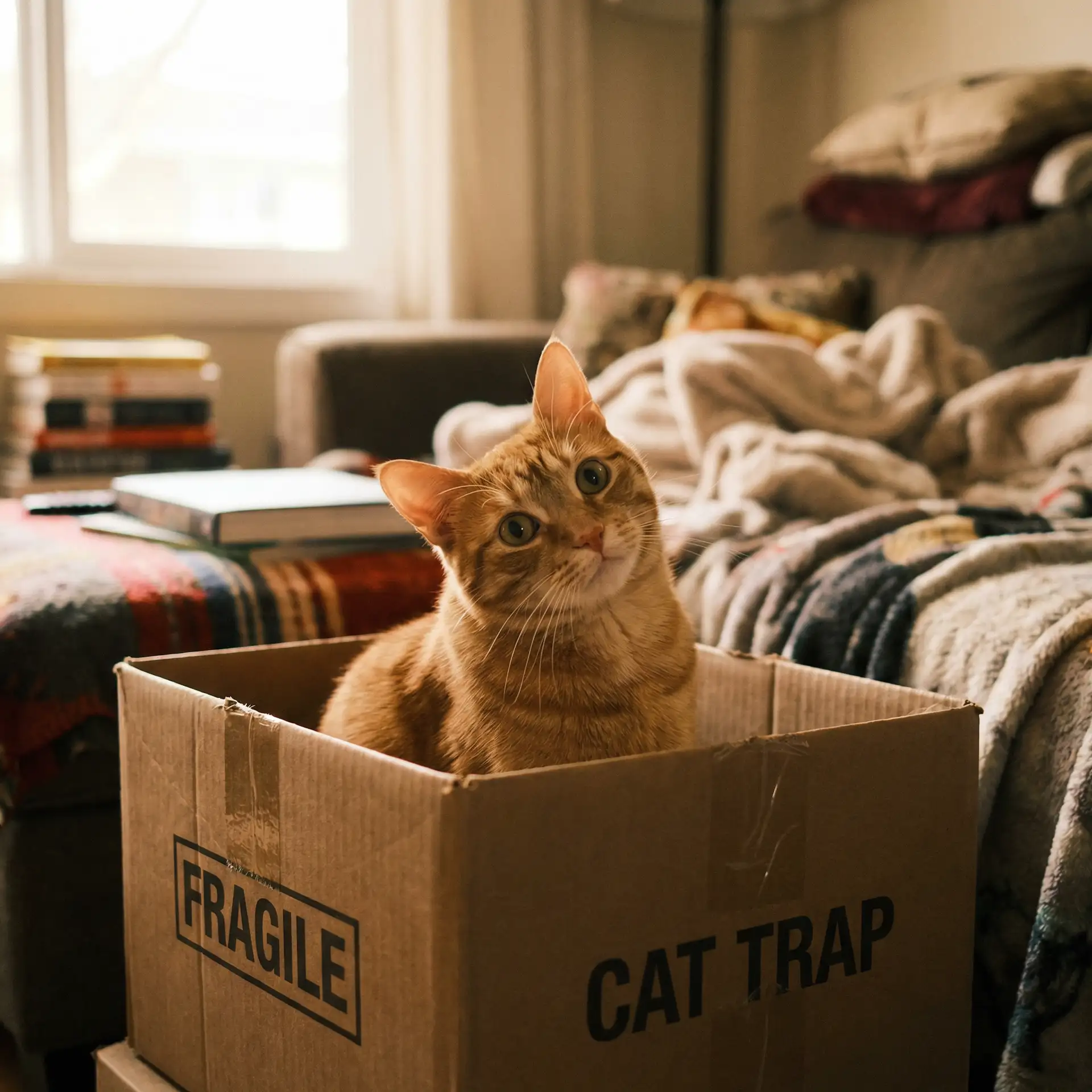 橘猫躲在纸箱里 - 海坊主哪里多
