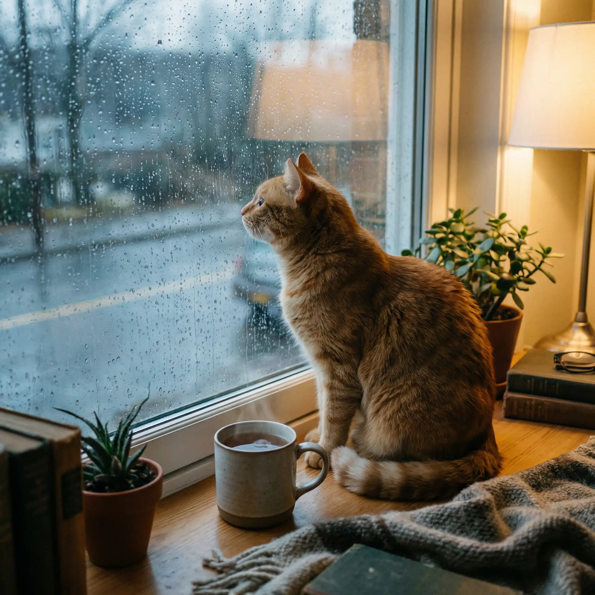 猫咪望着窗外的雨 - 海坊主哪里多